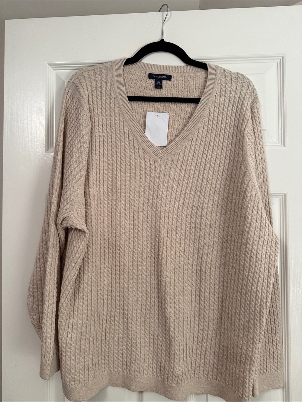 Lands' End Women’s V-Neck Cable Knit Sweater — Cream